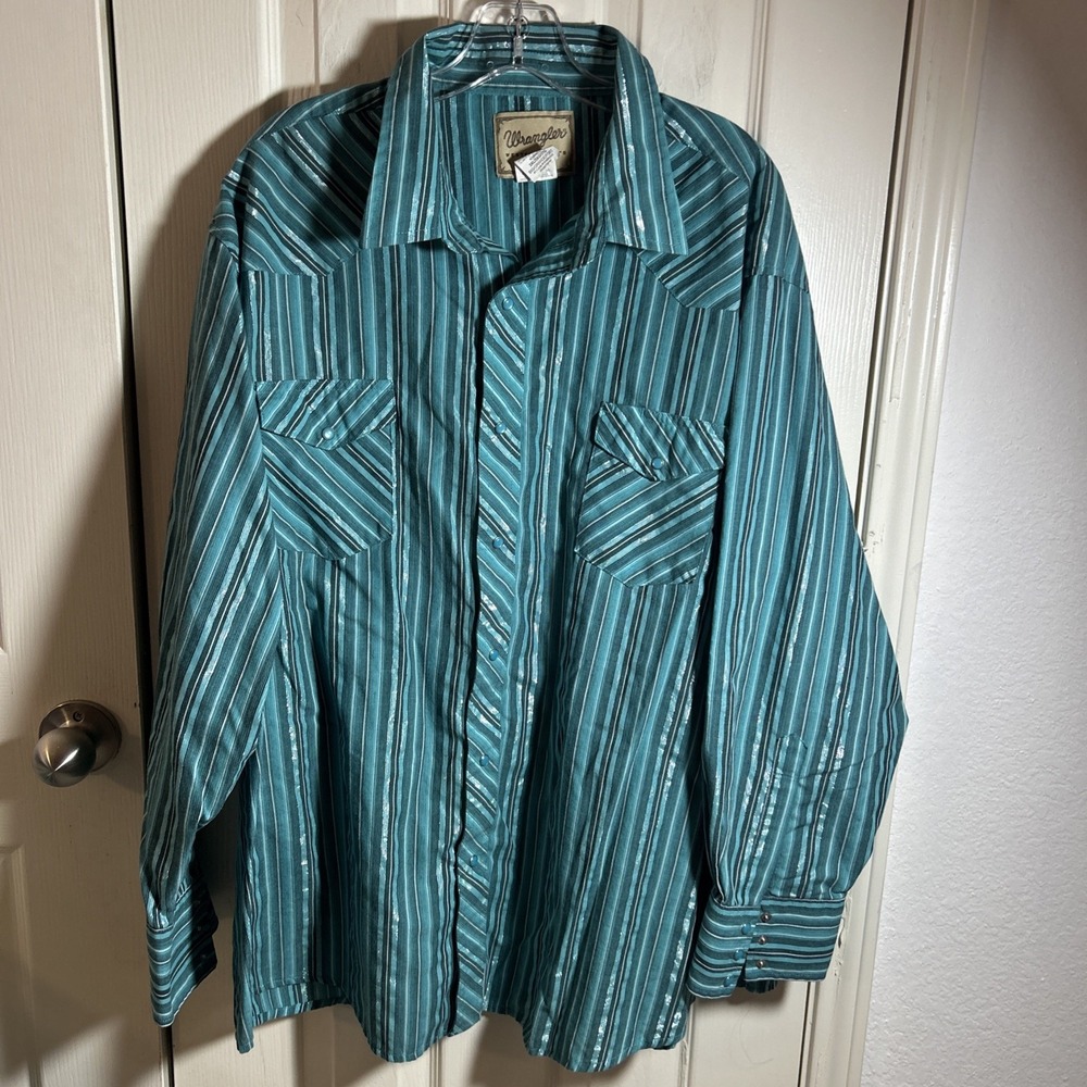 Wrangler Women's Long Sleeve Pearl Snap Teal Metallic Shirt Size 3XL Western